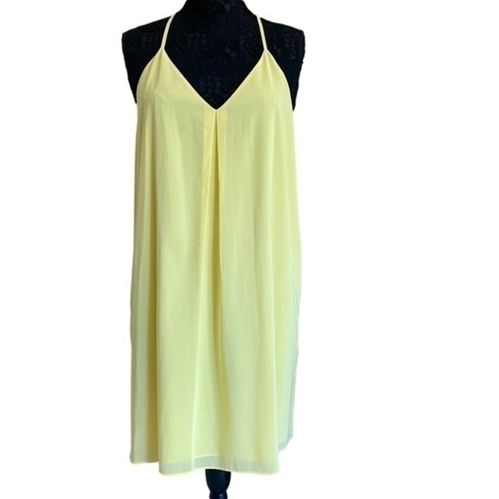 Alice + Olivia Neon Lemon Yellow Silk Spaghetti Strap Flowy Tunic Mini D…